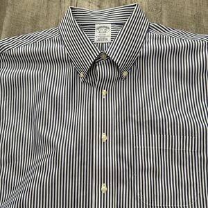 Brooks Brothers Shirt Mens 17.5-34 Regent Blue Striped Non-Iron Supima Cotton